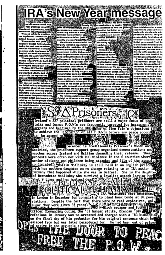 i QYA Prisbnerssi  ace fceauently tacseted for hacassnent %) uc! e Sepeeree )  ceganized demonstrations anc  B rocches across Ireland and beitLan deranding thelr release.  Thesch rotests vere often mat vith R violence Ly the ¢ camties vher B enior 1 rens_ond chi Ldcen being_aciacked, contiscated - Liotin ealiskey Lo 3ti1) held her newSen daughtec on o chacge tel hlCermary that happaned vl she vas In Gel of Bectadette Hhliskey ho sucvived 8 loyalist attack: leaving fork 2ot 5 Simey and her R S b A AN  ol stations. Despite the fact that there vere no real explosives, onl; Bl tations. Despite the fact thay thers ue splosiys  uzar. wee given e 1 { Rathe] e et 03 Yeact ol ok escaper ond toce  OrtLcer Cormanalhng QurTog the "Bl hunger stcike, Bcendan,"Blk AL  FFaciane in Januacy vas ce-acrested and chaczed vith o ’8) kidvsppisa)  Jon the. final day of his probation for his oriinal sentence which  escaped frum bu vas later recapured for e bad beeocut o peizcd active o the i  
